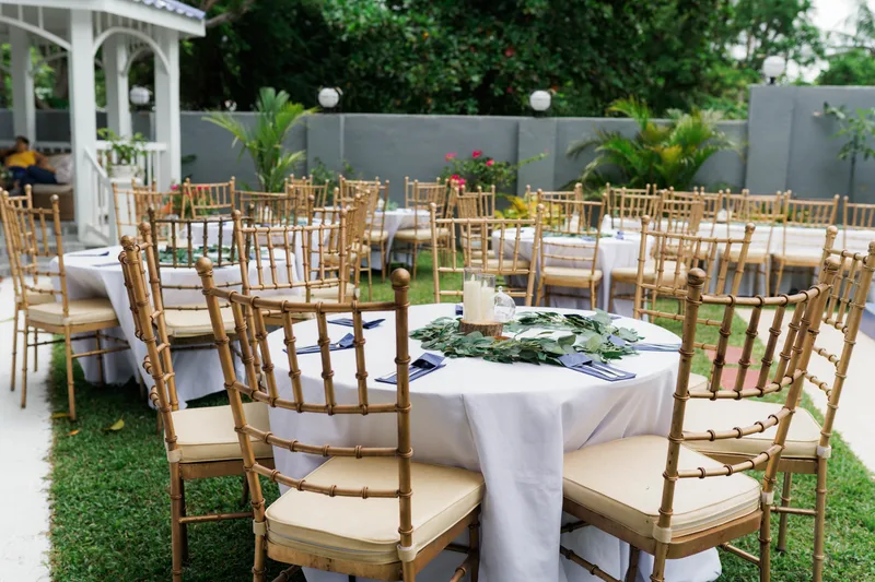 A garden table prepared for a celebration
